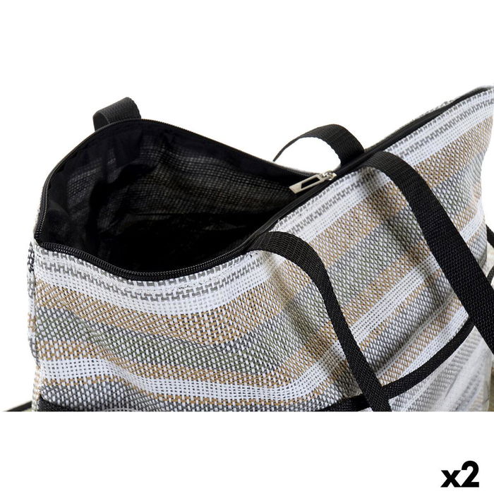 DKD Home Decor Bolso Mediterraneo Gris Verde Menta Set de 3 Piezas (2 Unidades) Lienzo y PVC 23 x 62 x 44 cm