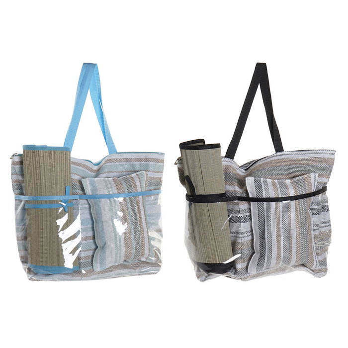 DKD Home Decor Bolso Mediterraneo Gris Verde Menta Set de 3 Piezas (2 Unidades) Lienzo y PVC 23 x 62 x 44 cm