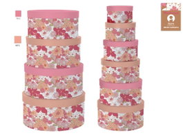 DKD Home Decor Set de 10 Cajas Shabby Estilo Hippie Weekend Fucsia Melocoton Blanco Redonda Rayas Lunares 37.5 x 18 x 37.5 cm Carton