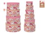 DKD Home Decor Set de 10 Cajas Shabby Estilo Hippie Weekend Fucsia Melocoton Blanco Redonda Rayas Lunares 37.5 x 18 x 37.5 cm Carton