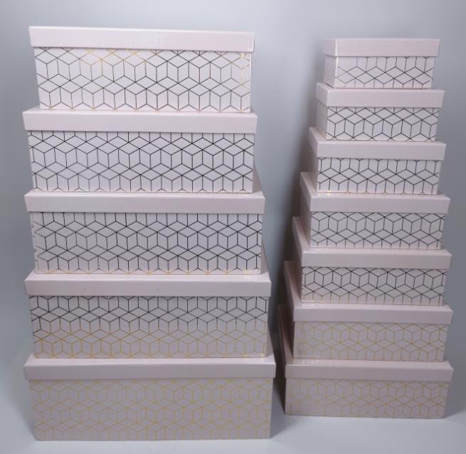 DKD Home Decor Caja Decorativa Rosa Dorado Set de 10 Piezas Cartón 37.5 x 37.5 x 18 cm