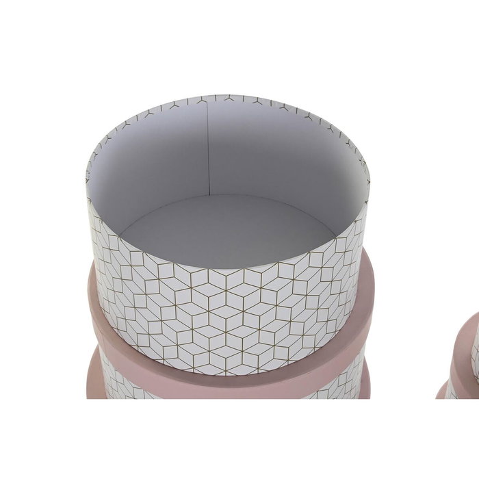 Set de Cajas Organizadoras Apilables DKD Home Decor Redondo Rosa Cartón Set de Cajas Organizadoras Apilables DKD Home Decor Redondo Rosa Cartón