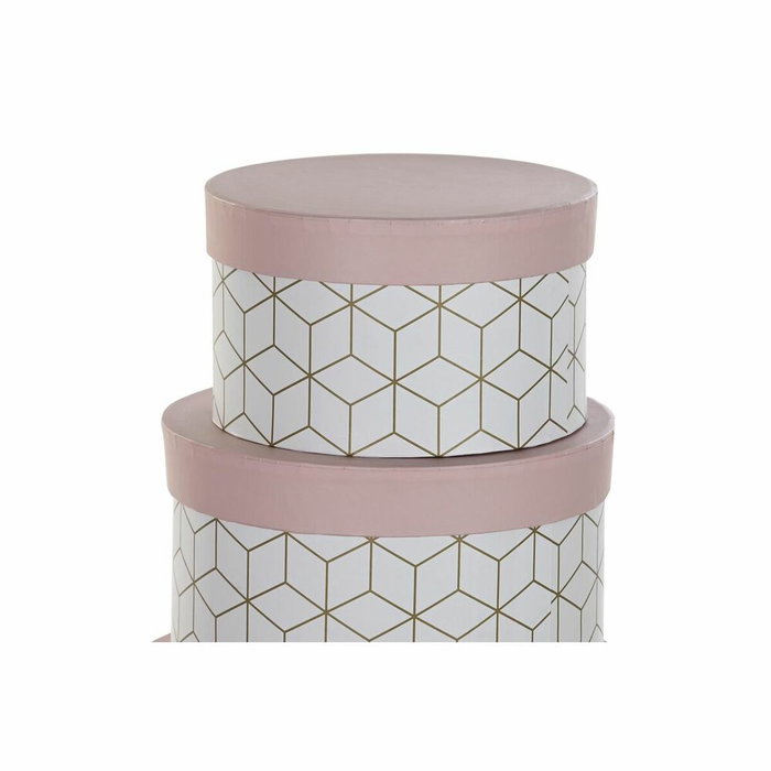 Set de Cajas Organizadoras Apilables DKD Home Decor Redondo Rosa Cartón Set de Cajas Organizadoras Apilables DKD Home Decor Redondo Rosa Cartón