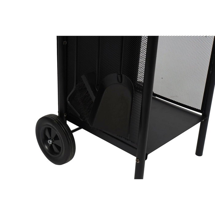DKD Home Decor Leñera Set 3 de Acero y Plástico con Carrito Negro