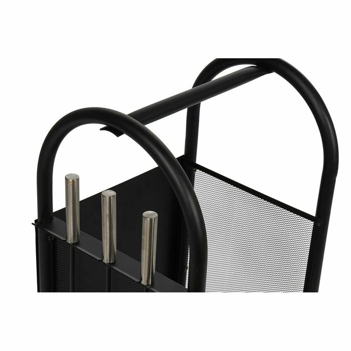 DKD Home Decor Leñera Set 3 de Acero y Plástico con Carrito Negro