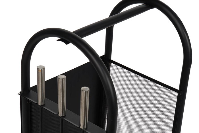 DKD Home Decor Leñera Loft Negro Acero y Plástico Set de 3 Piezas 36 x 81 x 42 cm