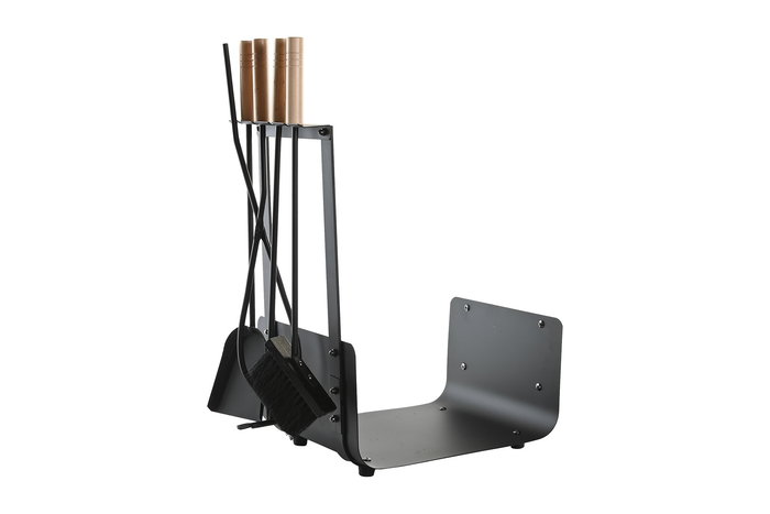 DKD Home Decor Leñera Vintage Negro Natural Acero y Pino Set de 4 11 x 57 x 2.5 cm