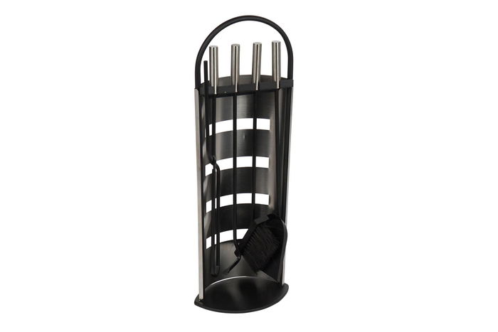 DKD Home Decor Chimenea Moderno 1 x 51 x 8 cm Set de 4 Plateado Negro Acero Desmontable