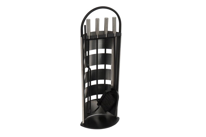 DKD Home Decor Chimenea Moderno 1 x 51 x 8 cm Set de 4 Plateado Negro Acero Desmontable