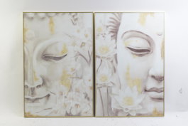 DKD Home Decor Set de 2 Cuadros de Buda en Cristal y Aluminio (80x120 cm) beige, amarillo y blanco