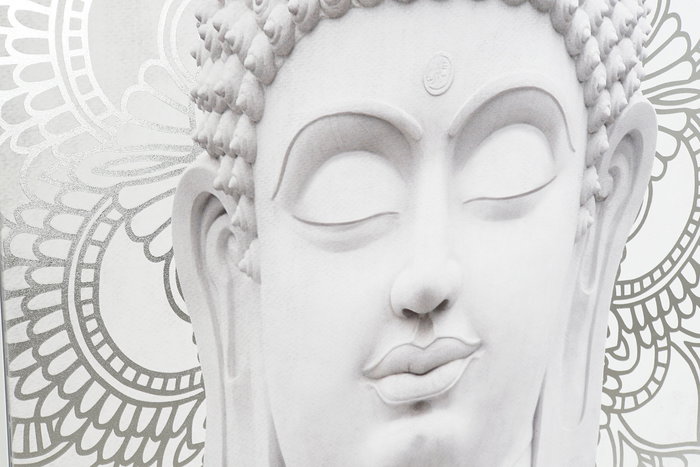 DKD Home Decor Cuadro Oriental Blanco Plateado Buda Lienzo PS 82.5 x 122.5 x 4.5 cm (2 Unidades)