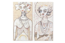 DKD Home Decor Cuadro Colonial Pintado a Mano en Lienzo y Pino, Beige y Blanco, 3.7 x 120 x 60 cm (2 Unidades)