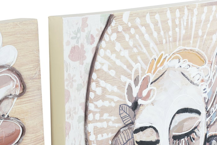 DKD Home Decor Cuadro Colonial Pintado a Mano en Lienzo y Pino, Beige y Blanco, 3.7 x 120 x 60 cm (2 Unidades)