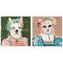 DKD Home Decor Set de 2 Cuadros Lienzo sobre Pino Perro y Gato 90x90x3,7 cm