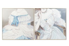 DKD Home Decor Cuadro Tradicional Multicolor Azul Lienzo y Pino Pintado a Mano 102 x 102 cm (2 Unidades)