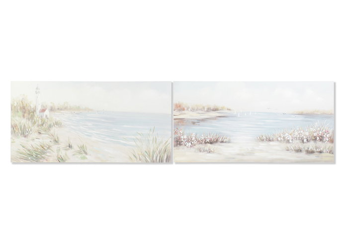 DKD Home Decor Cuadro Mediterraneo 140 x 70 x 3.7 cm (2 Unidades) Azul Beige Pintado a Mano DKD Home Decor Cuadro Mediterraneo 140 x 70 x 3.7 cm (2 Unidades) Azul Beige Pintado a Mano