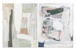 DKD Home Decor Cuadro Abstracto Verde Beige 3.7 x 100 x 80 cm Pintado a Mano Lienzo y Pino (2 Unidades)