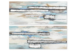 DKD Home Decor Cuadros Lienzo Pino Abstracto Azul y Beige Pack de 2