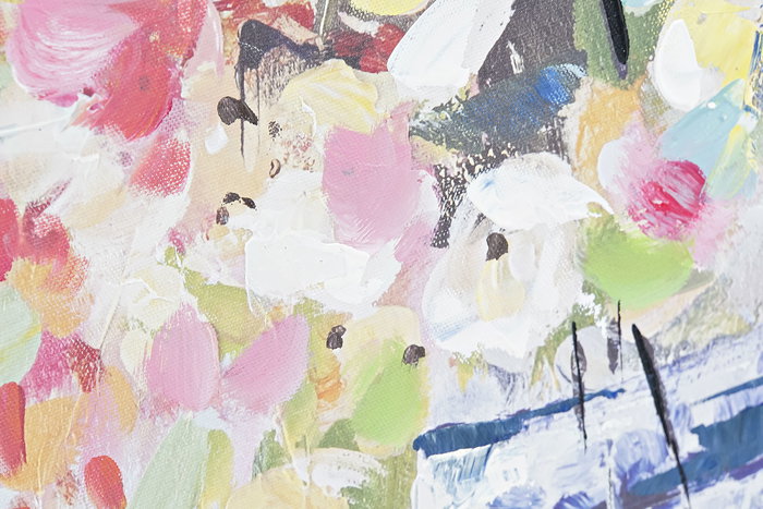 DKD Home Decor Cuadro Tradicional Rosa Azul Lienzo Pino Pintado a Mano Florero 80 x 80 cm (2 Unidades)