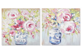 DKD Home Decor Set de 2 Cuadros de Lienzo con Marco de Pino Florero 80x80 cm