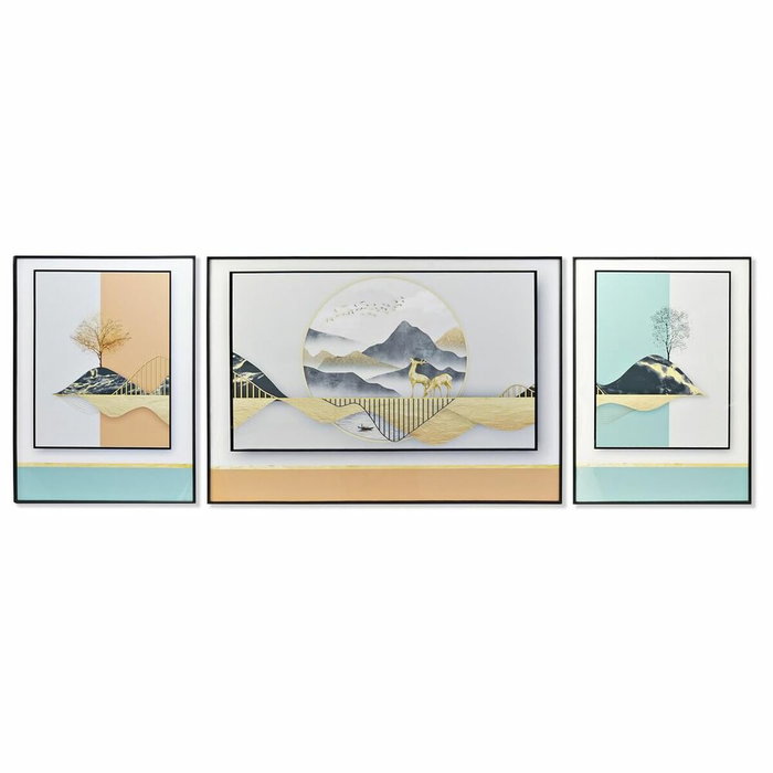 DKD Home Decor Set de 3 Cuadros Montañas 200x70x3 cm