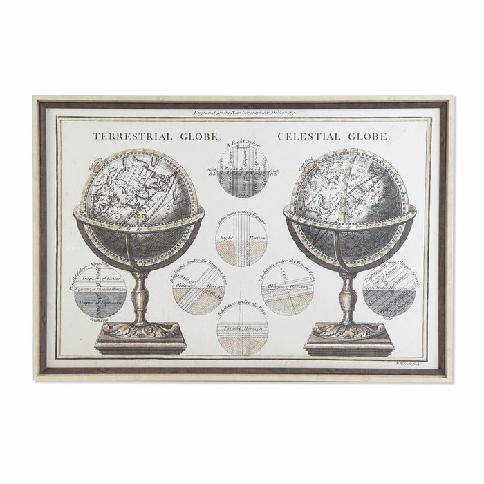 DKD Home Decor Cuadro de Cristal Mapamundi Enmarcado Beige y Dorado