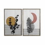 DKD Home Decor Cuadro MDF y Metal Hojas Luna 3D Set de 2