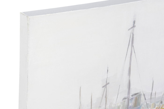 DKD Home Decor Cuadro Mediterráneo Pintado a Mano en Lienzo y Madera, Motivo Barcas en Azul, 120x90x4 cm