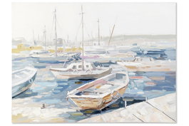 DKD Home Decor Cuadro Mediterráneo Pintado a Mano en Lienzo y Madera, Motivo Barcas en Azul, 120x90x4 cm