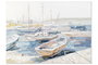 DKD Home Decor Cuadro Mediterráneo Pintado a Mano en Lienzo y Madera, Motivo Barcas en Azul, 120x90x4 cm
