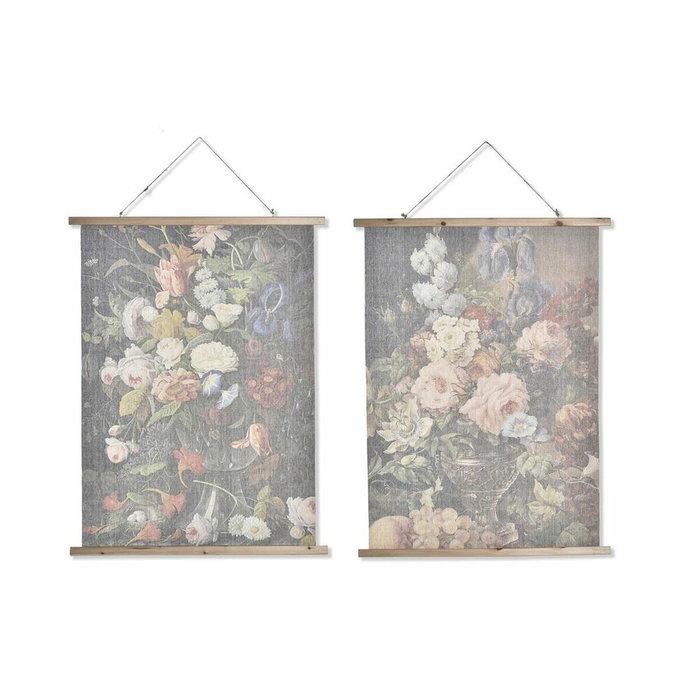 DKD Home Decor Lienzo Abeto Cuerda Flores Multicolor (Surtido de 2 unidades) DKD Home Decor Lienzo Abeto Cuerda Flores Multicolor (Surtido de 2 unidades)