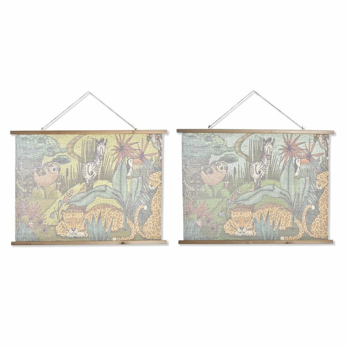 DKD Home Decor Lienzo Abeto Cuerda 100x2x75 Animales Surtido de 2