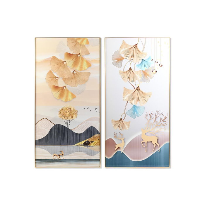 DKD Home Decor Cuadro Aluminio MDF Hojas Montaña (Pack de 2)