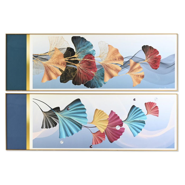 DKD Home Decor Cuadro de Hojas Multicolor y Dorado de 180x60 cm (Pack de 2)