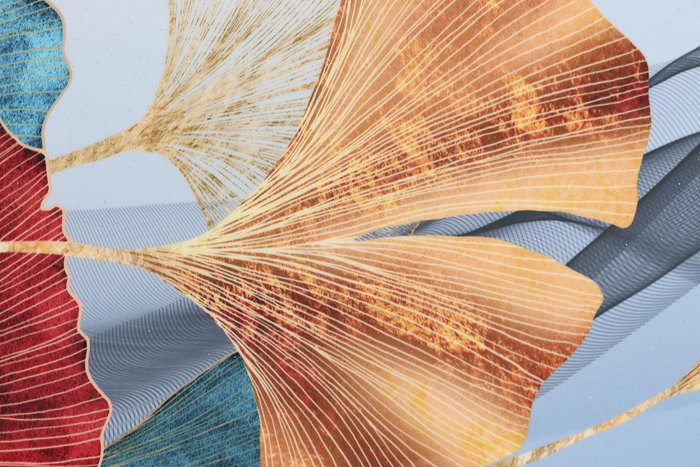 DKD Home Decor Cuadro Moderno Hojas Multicolor Dorado Aluminio MDF 2 Unidades 3 x 60 x 180 cm