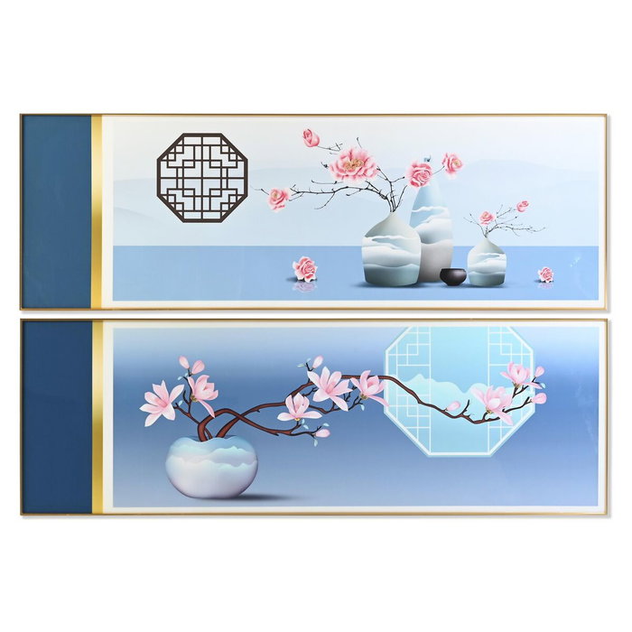 DKD Home Decor Set de 2 Cuadros Orientales 180x60 cm Azul y Rosa
