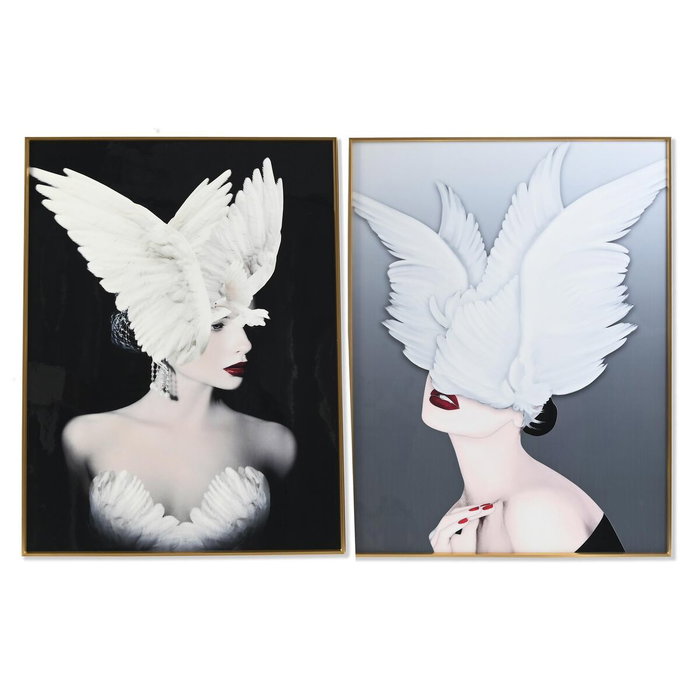 DKD Home Decor Set de 2 Cuadros de Aluminio y MDF Mujer con Plumas 60x80 cm DKD Home Decor Set de 2 Cuadros de Aluminio y MDF Mujer con Plumas 60x80 cm