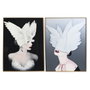 DKD Home Decor Set de 2 Cuadros de Aluminio y MDF Mujer con Plumas 60x80 cm