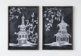 DKD Home Decor Set de 2 Cuadros de Cristal y Bambú Estilo Oriental