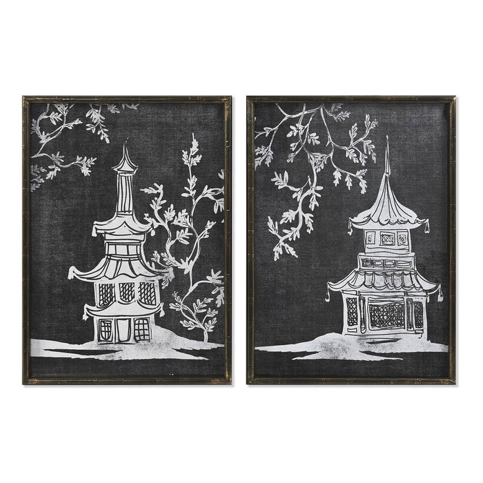 DKD Home Decor Set de 2 Cuadros de Cristal y Bambú Estilo Oriental