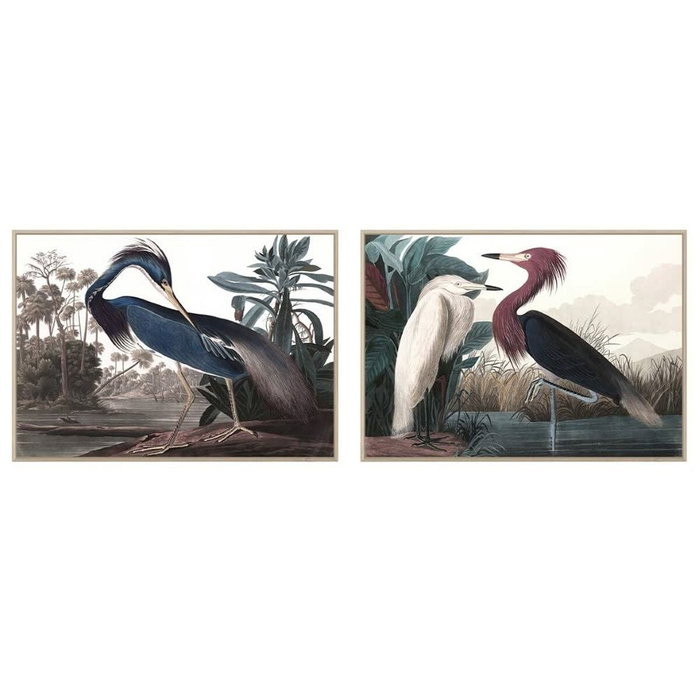 DKD Home Decor Cuadro de Garza Surtido de 2 Piezas en Lienzo 123x4,5x83 cm