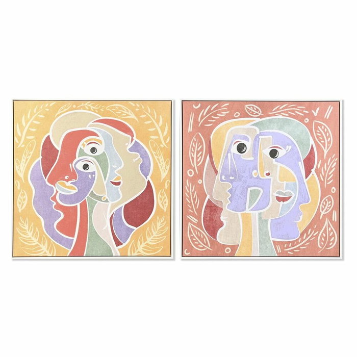 DKD Home Decor Set de 2 Cuadros de Caras Abstractas en Lienzo y PS 83x83x4 cm Multicolor