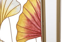 DKD Home Decor Decoracion Pared Tropical Set 3 Piezas Amarillo Rosa Metal Cristal Hojas 122 x 122 x 3 cm