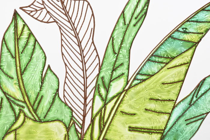 DKD Home Decor Decoración de Pared Tropical Verde Dorado Metal y Cristal 3 x 60 x 80 cm