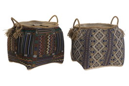 DKD Home Decor Cesta Boho Multicolor Fibra Algodón 41 x 41 x 40 cm (2 Unidades)