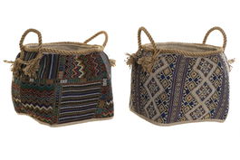 DKD Home Decor Cesta Boho Multicolor 30 x 30 x 30 cm (2 Unidades) Fibra Algodón