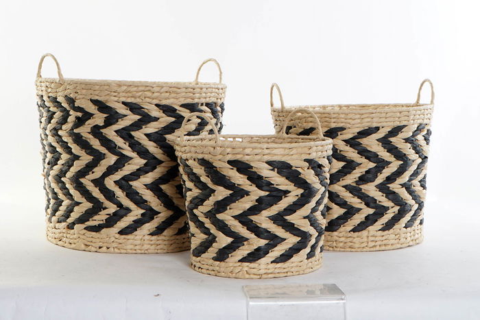 DKD Home Decor Cesta Balines Set de 3 Marron Claro Negro Fibra 40 x 35 x 40 cm DKD Home Decor Cesta Balines Set de 3 Marron Claro Negro Fibra 40 x 35 x 40 cm