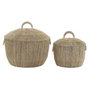 DKD Home Decor Set de 2 Cestas de Yute y Metal con Tapa, 51x51x48 cm, Marrón Natural