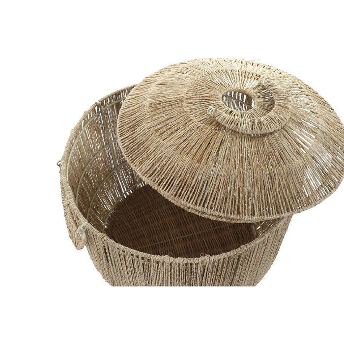 DKD Home Decor Set de 2 Cestas de Yute y Metal con Tapa, 51x51x48 cm, Marrón Natural