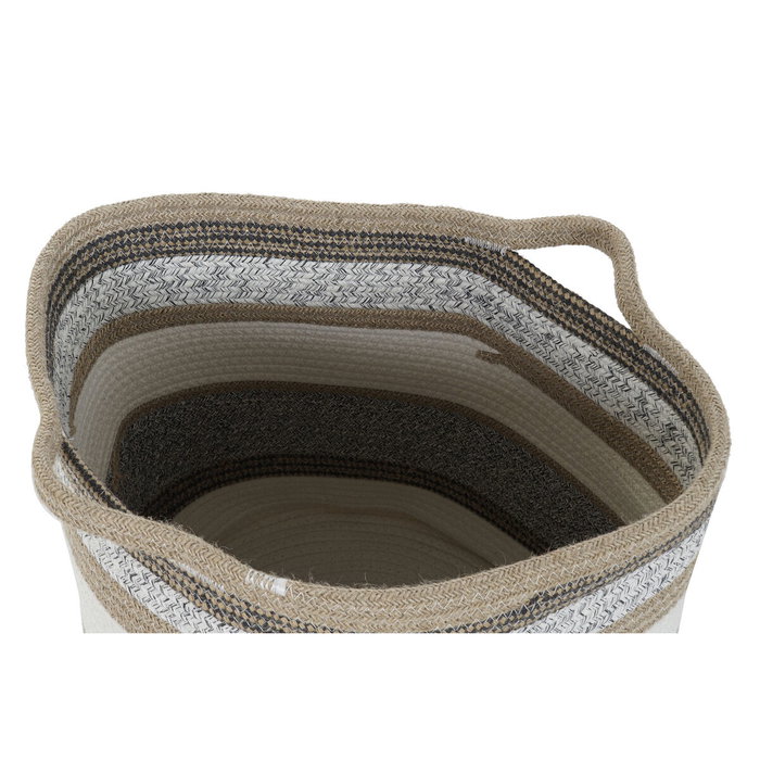 DKD Home Decor Set de 2 Cestas de Algodón y Yute Gris, Natural y Blanco